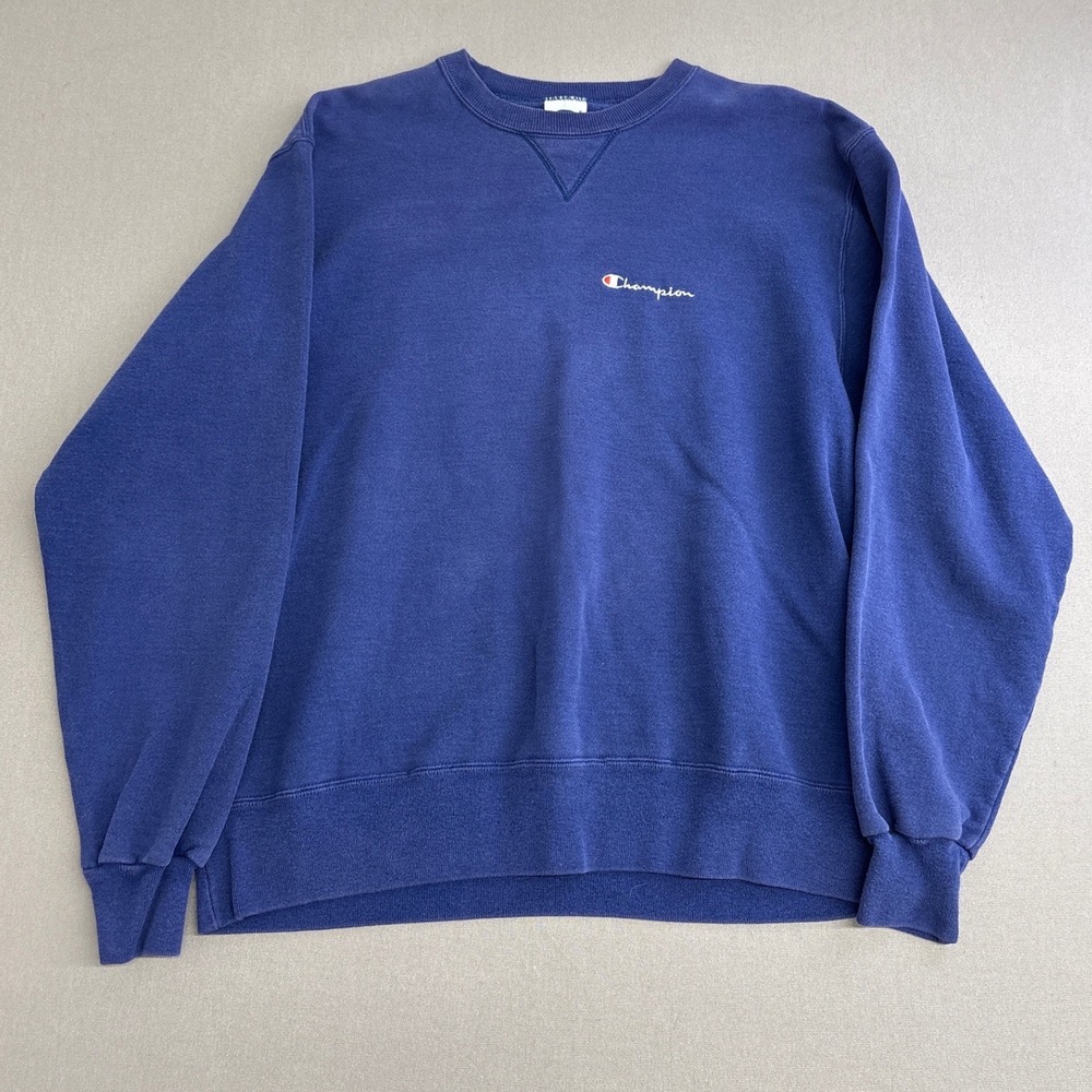 Vintage Champion Navy Blue Crewneck Sweatshirt Large Embroidered Script Logo